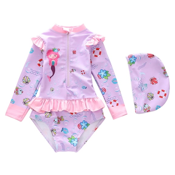 Shadoumai Style Children's Swimsuit Girls' Long Sleeved Swimsuit Cute Swimsuit For Toddlers And Young Children (4 8 Years Old).
