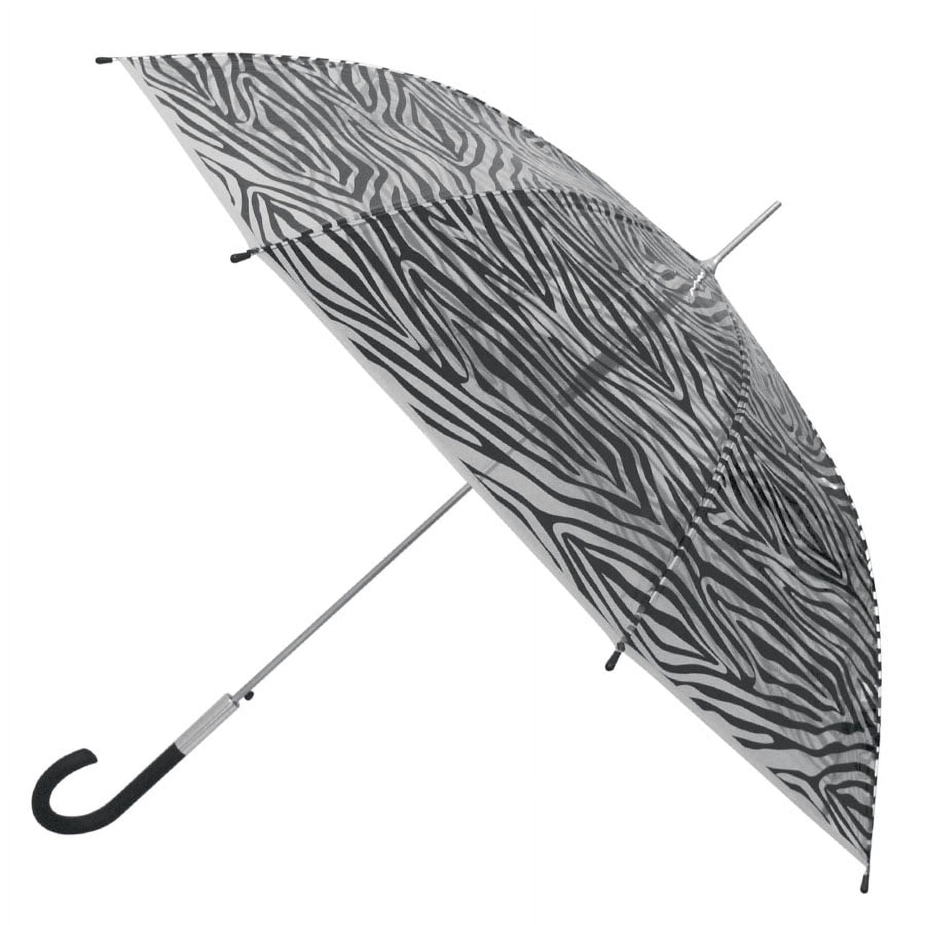 The Weather Station, 46in Clear Stick Rain Umbrella, Automatic Open, Clear Canopy with Prints
