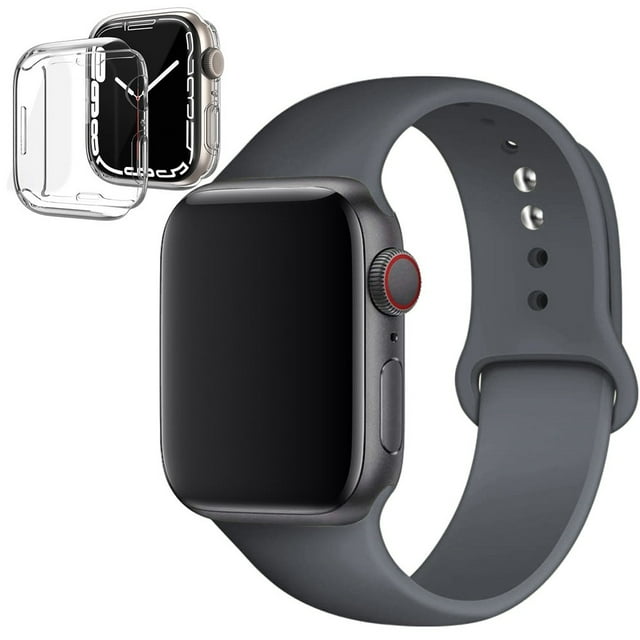 LEIXIUER Silicone Watch Band Case for Apple Watch Bands 42mm Screen Protector Case,Wristband Strap Band with Silicone Clear Screen Protective Cover for iWatch Series 3 2 1 -Gray