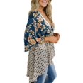 thumbnail image 2 of Floral Print Women Bohemian 3/4 Sleeve Tie-Up Cover Tops, 2 of 4