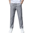 thumbnail image 6 of CONZONE Big Boys Linen Pants Straight Leg Casual School Pants for Boys Drawstring Fall Trousers with Pockets, 6 of 7