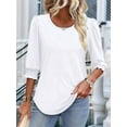thumbnail image 6 of Women's Dressy Casual Blouse with Smocked Cuffs, 3/4 Length Sleeve Tops for Work Office White S, 6 of 9