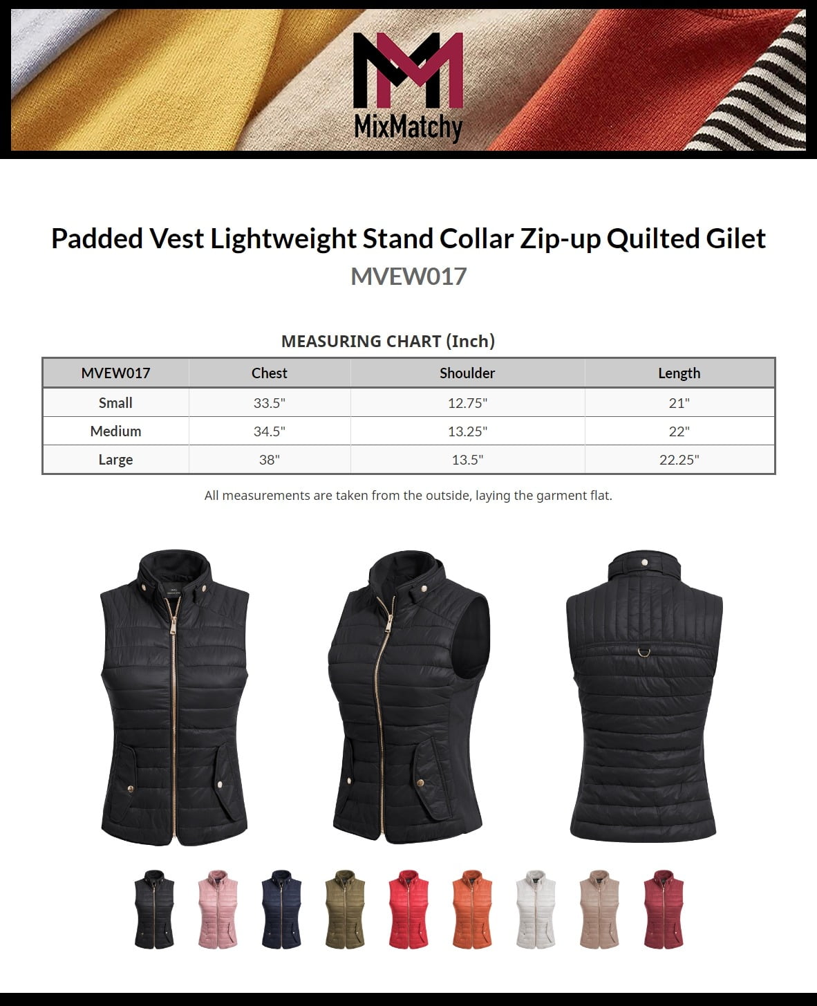MixMatchy Women's Padded Vest Lightweight Stand Collar Zip-up Quilted Gilet