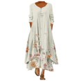 thumbnail image 1 of JFBUJC Robe Décontractée à Fleurs pour Femmes, Col Rond, Manches Longues, Irrégulière, Ample, Longue, 1 of 3