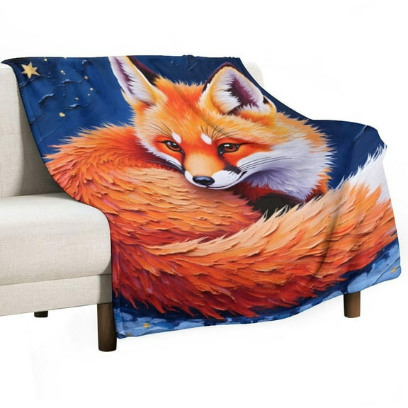Fox Print Flannel Blanket Novelty Pattern Nap Blanket Sofa Room Office Soft Throw Blanket Outdoor Camping Warm Blanket