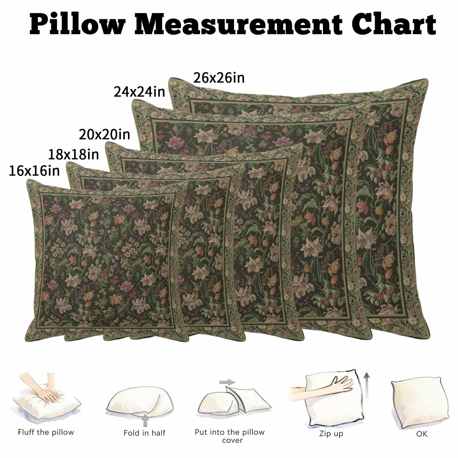 Throw Pillow Covers, Sage Green Floral Boho 26x26 Pillow Covers for Couch/Sofa/Bed, Ethnic Tribe Abstract Art Flower Decorative Square Linen Cushion Pillowcase for Home Decor