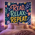 thumbnail image 2 of Read Relax Repeat Quote With Flowers and Hearts, Cozy Illustration Style for Book Lovers, Literary Wall Decor, Birthday Gift, Tapestry Wall Hanging for Bedroom and Reading Nook, 2 of 7