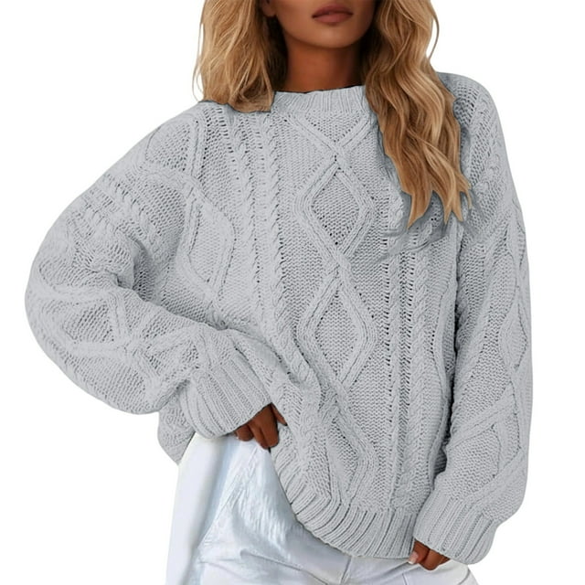 MIASHUI Tricot Décontracté Ample Couleur Unie Automne Hiver Col Rond, Fil Épais pour Femmes Gris, TG