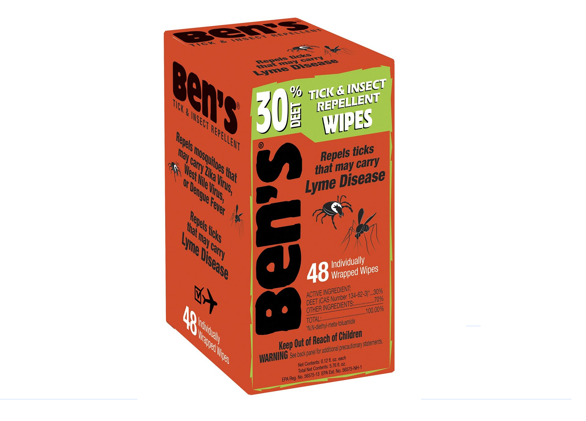 Ben's 30 DEET Tick & Insect Repellent Wipes, 48 ct.