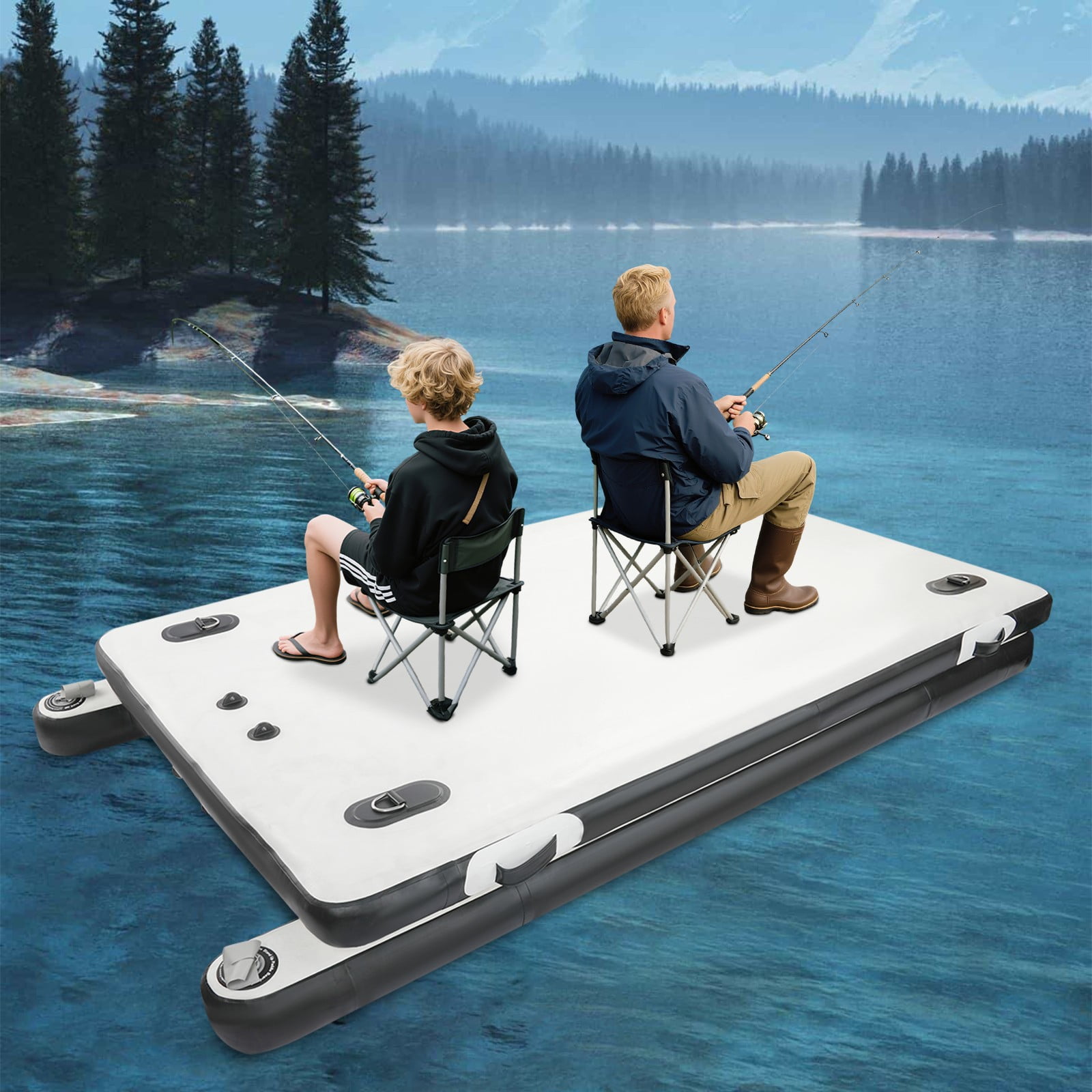 Fishing Float Platform, 2.5M Inflatable Boats with Air Pump Paddle Repair Kit, Stable Canoe Trolley Cart for Fishing