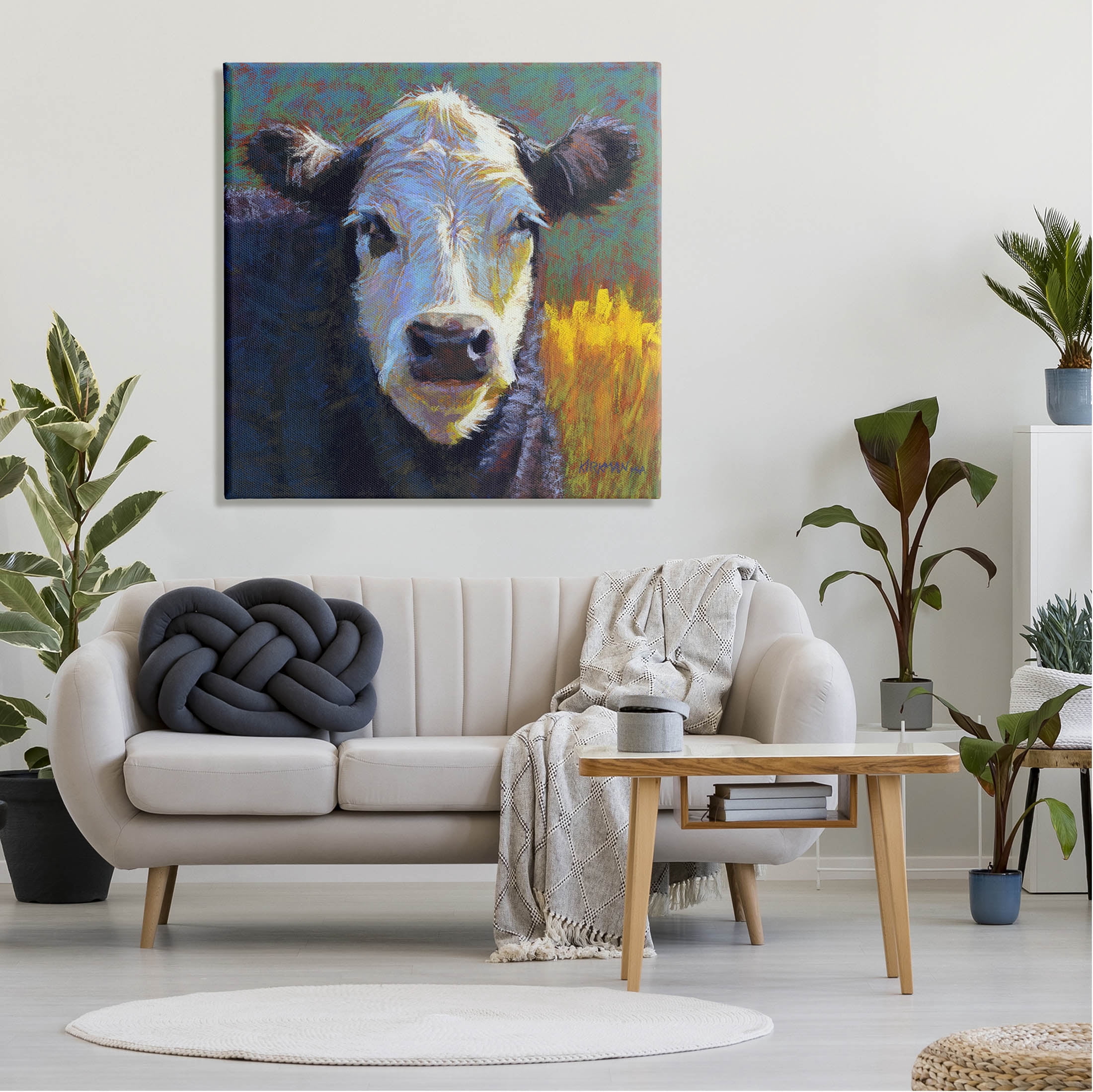 Fuzzy Cow Farm Animal Portrait Animals & Insects Painting Gallery Wrapped Canvas Print Wall Art