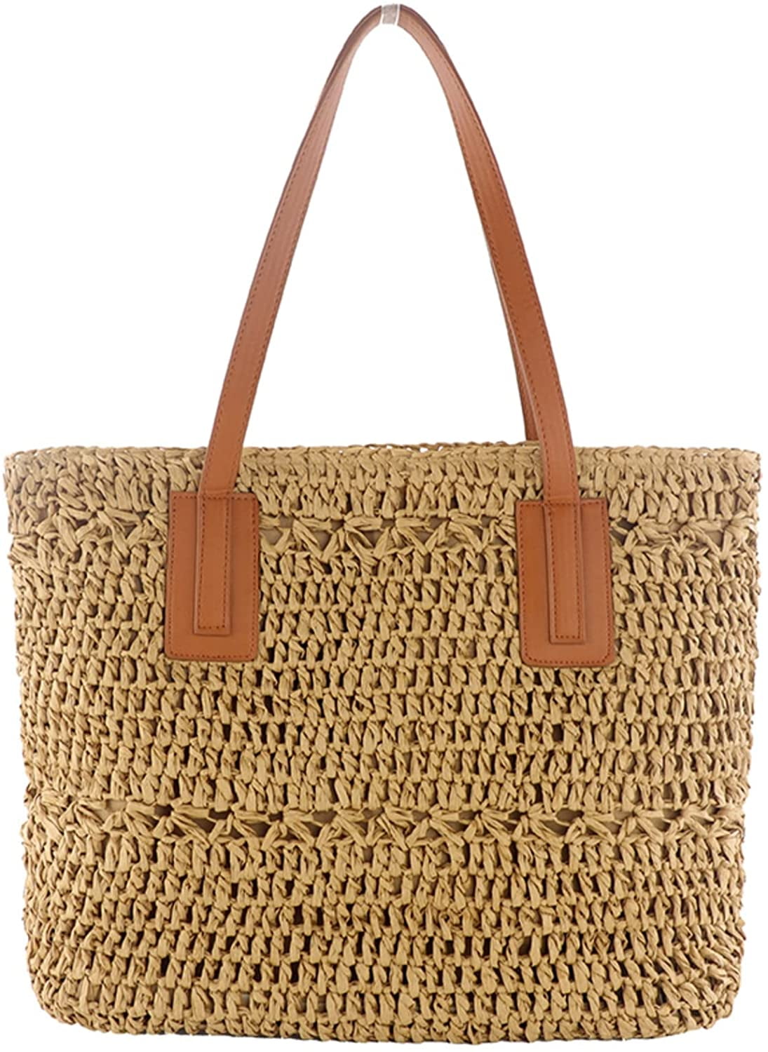 Women Straw Beach Bags Summer Crochet Tote Bag Hand Make Crossing