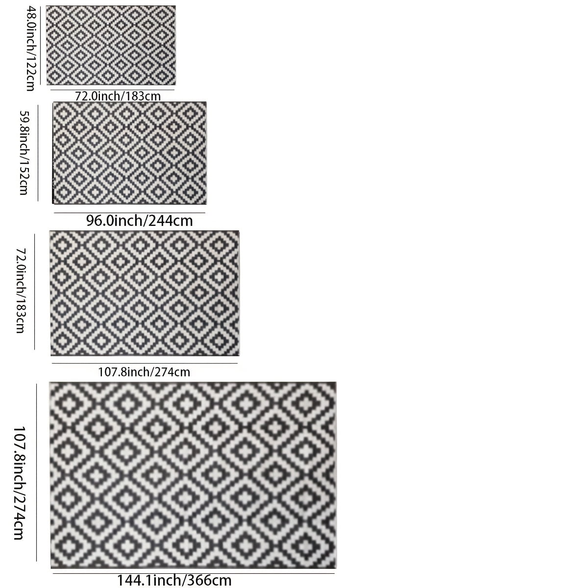 Kzaei Waterproof Outdoor Rug, 8'x10' Reversible Plastic Camping Area Rugs, Black & White