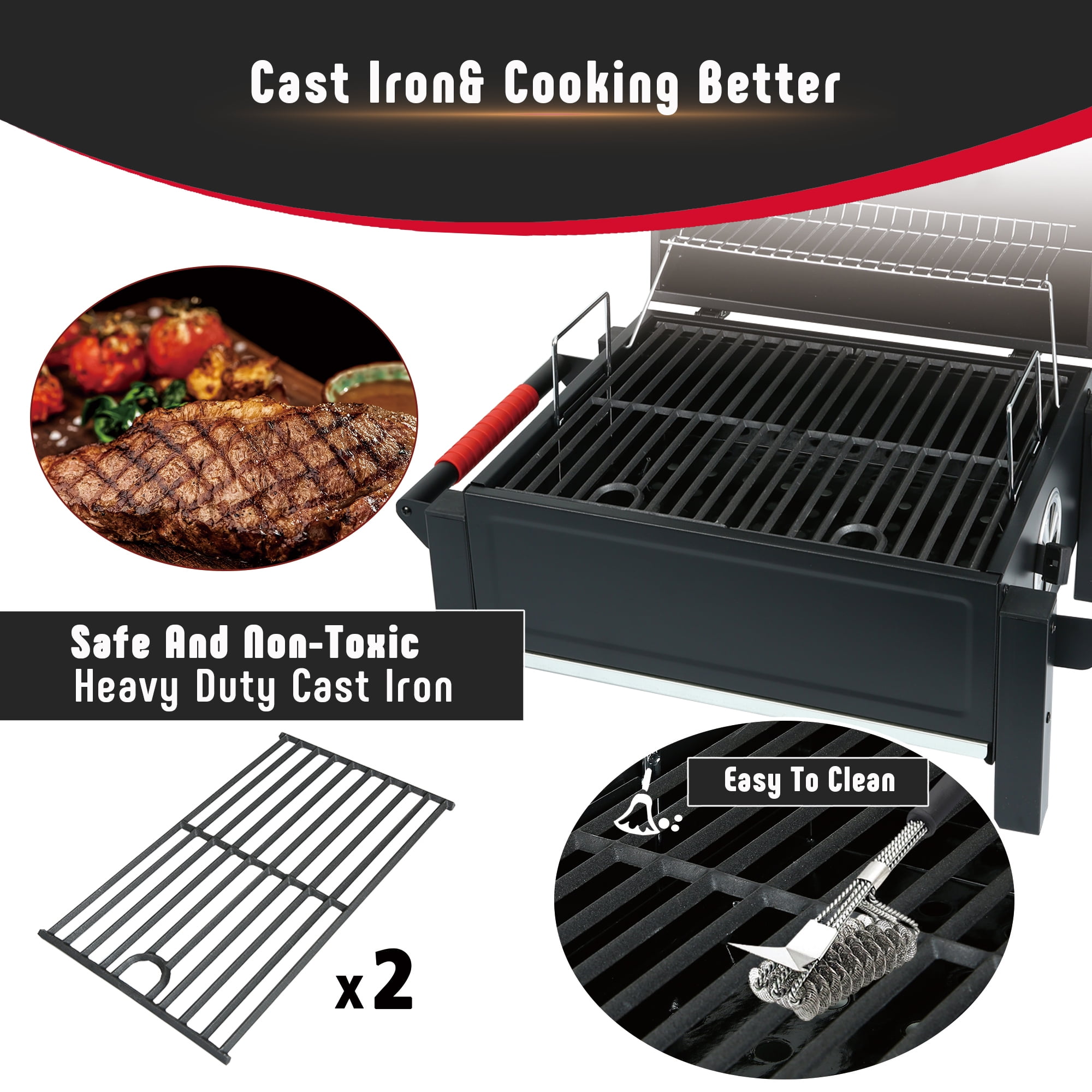 Feasto Portable Charcoal Grill Tabletop Grill with Cast Iron Grates and 354 Square in Cooking Area