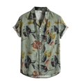 thumbnail image 1 of Camisas Hawaianas Para Hombre Blusa Bolsillos estampados Top de verano Camisas de algodón y lino Camisas casuales de manga para hombres (Green, M), 1 of 6