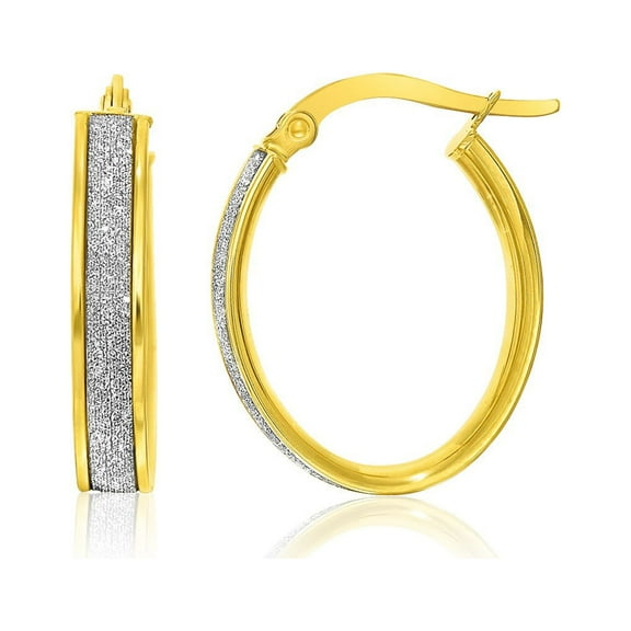14k Gold Glitter Center Oval Hoop Earrings Weight 1.9 grams