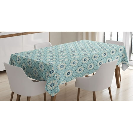 

Navy and Teal Tablecloth Spring Flowers Bouquet Pattern with Various Dots on Pastel Colored Background Rectangular Table Cover for Dining Room Kitchen 60 X 90 Inches Multicolor by Ambesonne