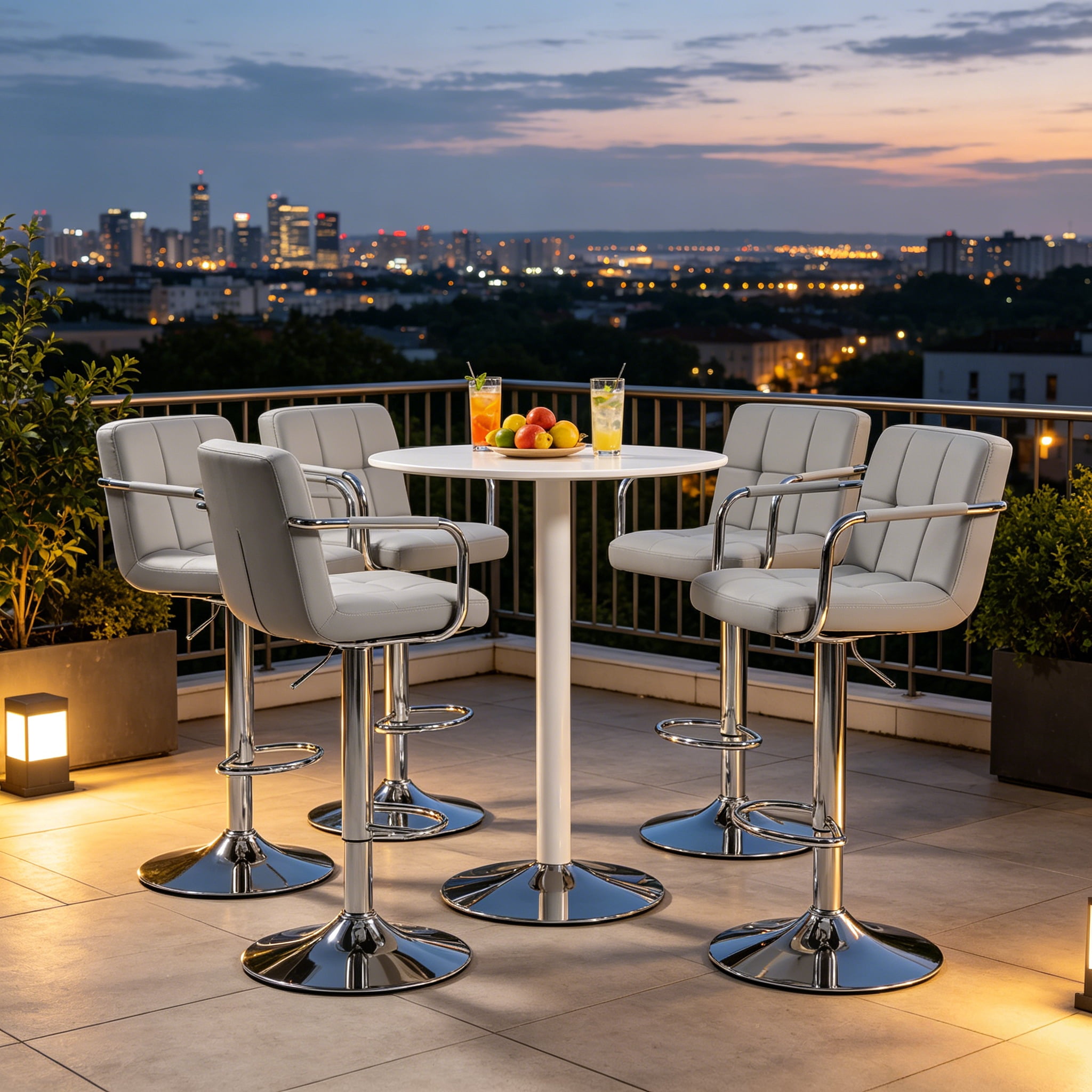 2-Piece Adjustable Gray Swivel Bar Stools with Padded Armrests & Backrests, PU Leather Waterproof, Height Adjustable 24.2-32.5 in