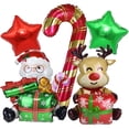 thumbnail image 2 of 5 globos navideños que incluyen una caja de regalo, globo de reno de Papá Noel, globo de bastón de caramelo rojo, globo de estrellas rojas y verdes, decoraciones navideñas, 2 of 5