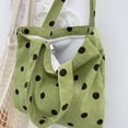 thumbnail image 4 of Hfppkn Polka Dot Corduroy Lunch Handbag Reusable Small Tote Bag for Work Picnic 17x13x21cm Green, 4 of 7