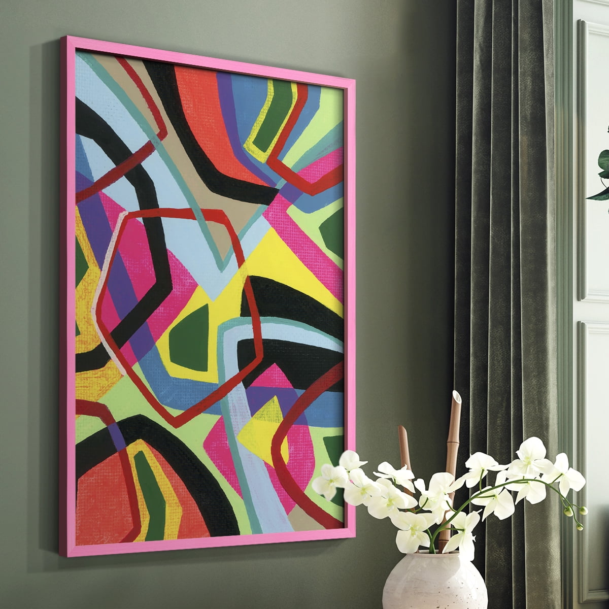 Bold Shape Shift II Framed Print in Pink Solid Wood Framed Print No Nail Hanging