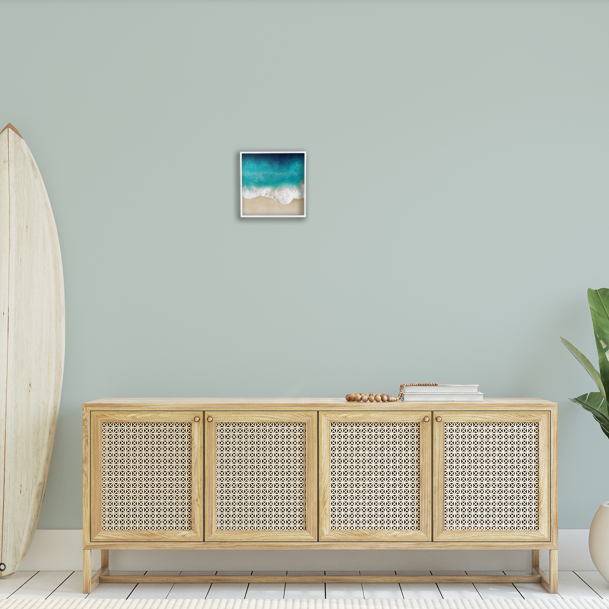 Stupell Industries Aerial Tropical Blue Tide Nature Painting White Framed Art Print Wall Art, 12 x 12
