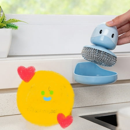 

Homeex New Little Yellow Duck Steel Ball Pot Brush Cleaner Blue