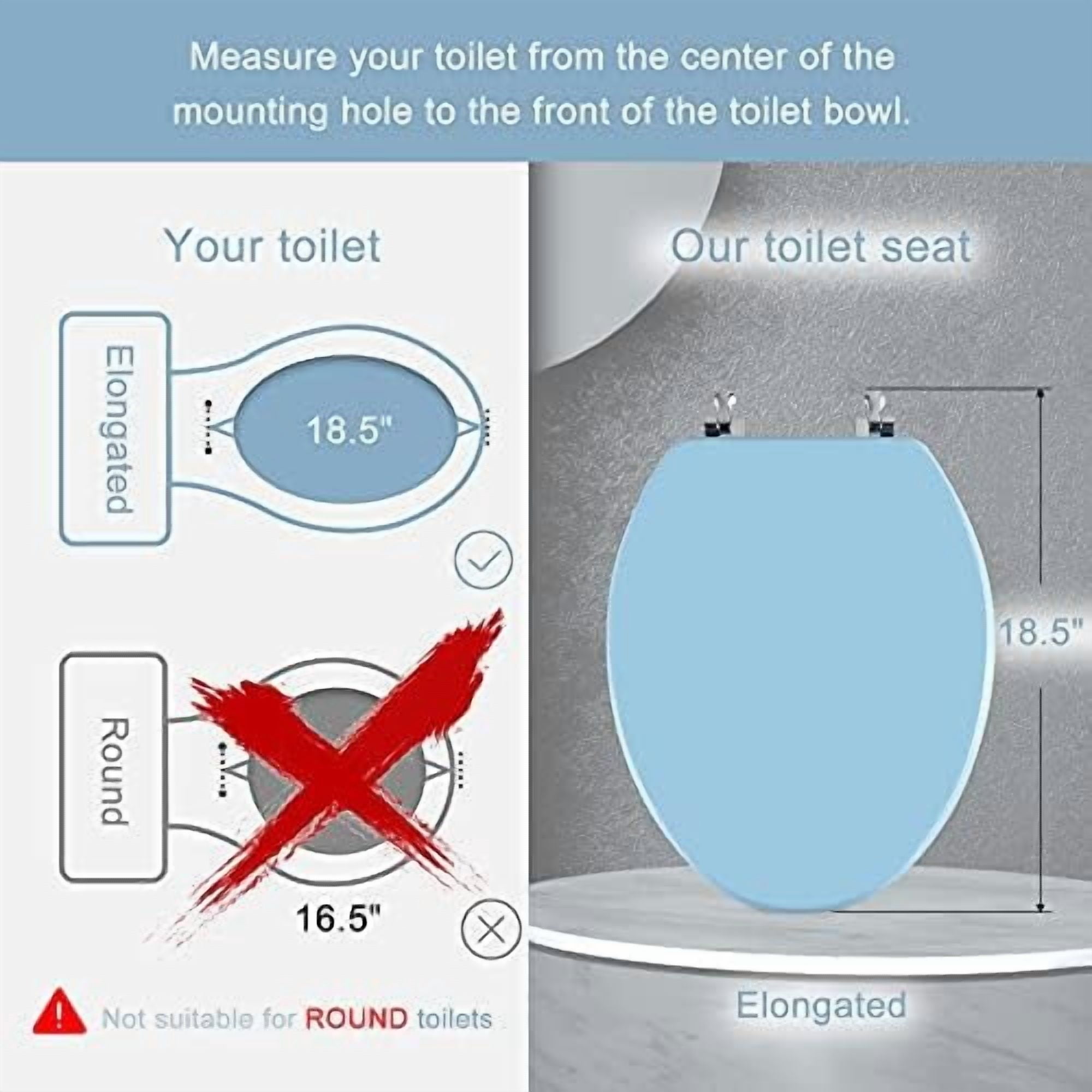 Blue Elongated Toilet Seat Natural Wood Toilet Seat with Zinc Alloy Hinges, Easy to Install also Easy to Clean, Scratch Resistant Toilet Seat by  (Elongated, Blue)
