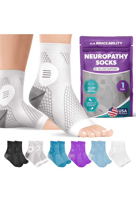 Neuropathy Compression Socks 20-30 mmHg Open Toe Circulation Support XL, Gray, 1 Pair