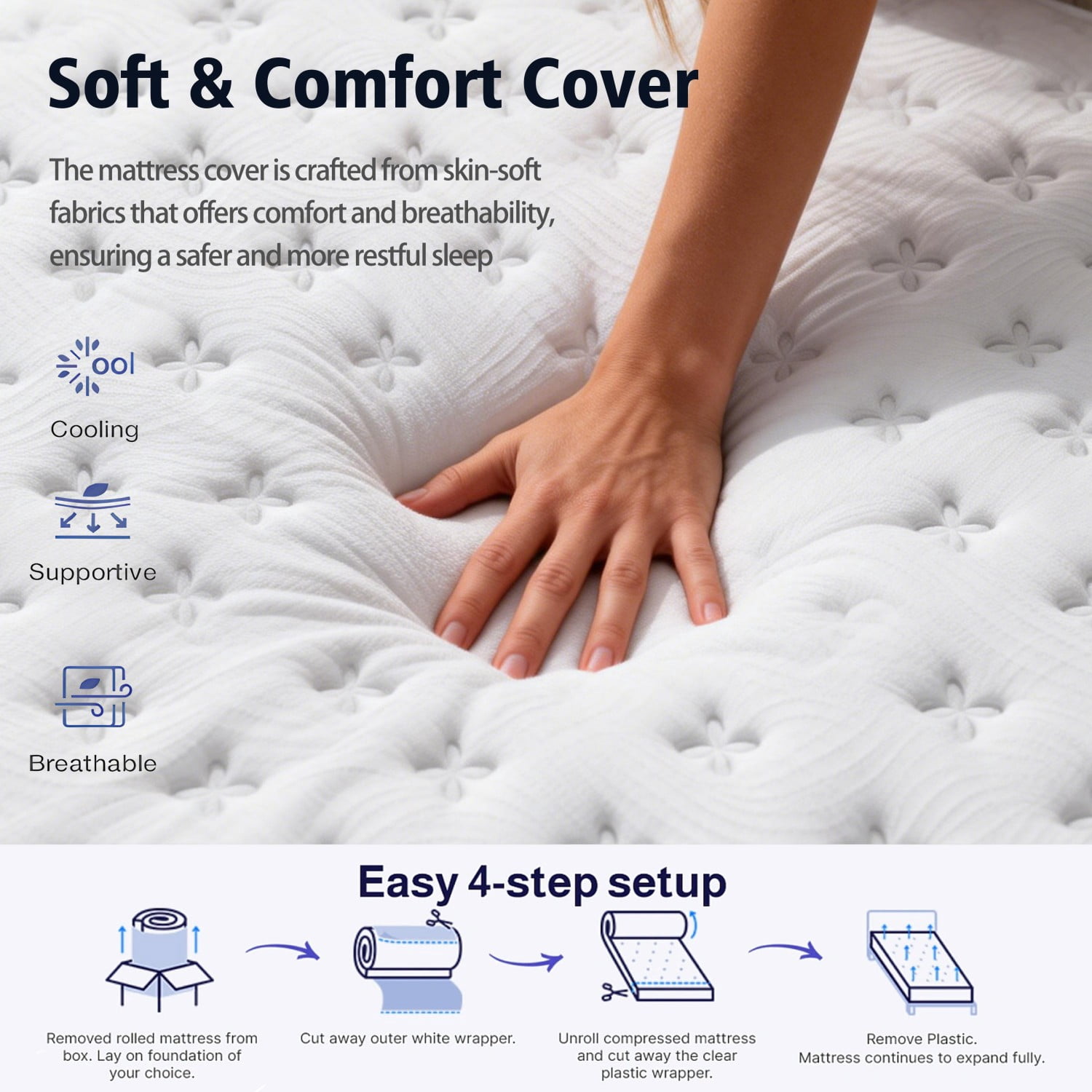 Oasskyo King Size 14" Pillow Top Hybrid Mattress, Pocket Spring & Memory Foam Mattress, Cool Sleep Motion Isolation Mattress for Pressure Relief, Mattress in a Box, CertiPUR-US Certified