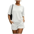 thumbnail image 2 of MLCDZ Women 2 Piece Lounge Set Summer Casual Short Sleeve Round Neck Oversized Shirts Biker Shorts Matching Airport Travel Outfit Clothes, 2 of 9