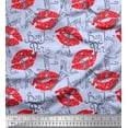 thumbnail image 1 of Soimoi Blue Cotton Cambric Fabric Text,Eiffel Tower & Lips Women Fabric Prints By Yard 56 Inch Wide, 1 of 1