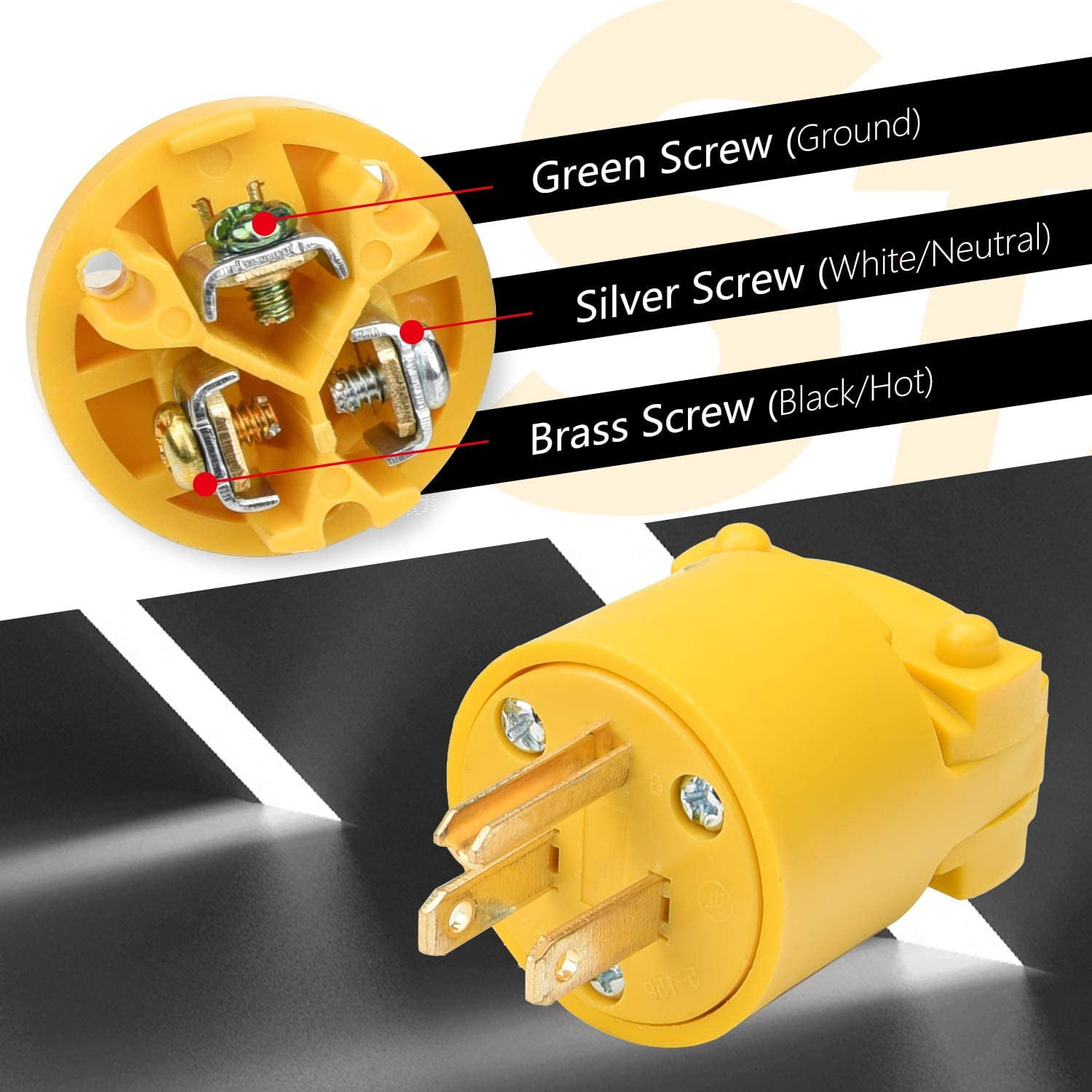 S Electrical Replacement Plug Extension Cord End Yellow Shell 125V 15A 2Pole 3Wire NEMA 5 15P Industrial Grade 3 Prong Straight Blade Grounding Type 3 Walmart