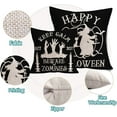 thumbnail image 5 of Halloween Throw Pillow Covers Set of 4 Witch Crow Zombies Pumpkin Spooky Decorative Halloween Theme Pillow Case Cotton Linen Vintage Black Cushion Cover for Sofa Patio 18x18 Inch (Black), 5 of 6