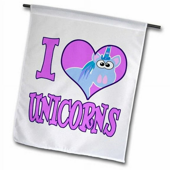 3dRose, I Heart Love Unicorns Cartoon, 12 x 18 inch Garden Flag