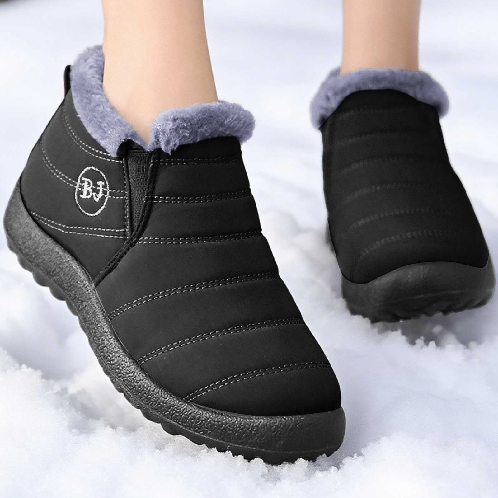 Gyexs Women's Snow Boots Waterproof, Winter Shoes Women Size 9, Fuzzy, Snap, Chukka, Round Toe, Women's Fashion, Black, Size 12