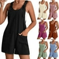 thumbnail image 2 of Womens Cotton Linen Bib Overall Shorts Casual Loose Fit Pocket Jumpsuit Romper Adjustable Shortalls Summer, 2 of 5