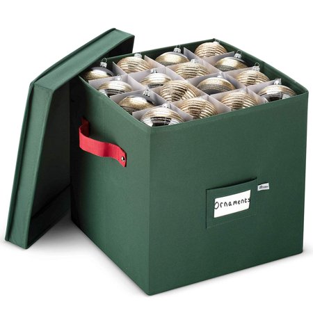 Premium 600D Polyester Christmas Ornament Storage Box with Lid - Adjustable Ornament Storage