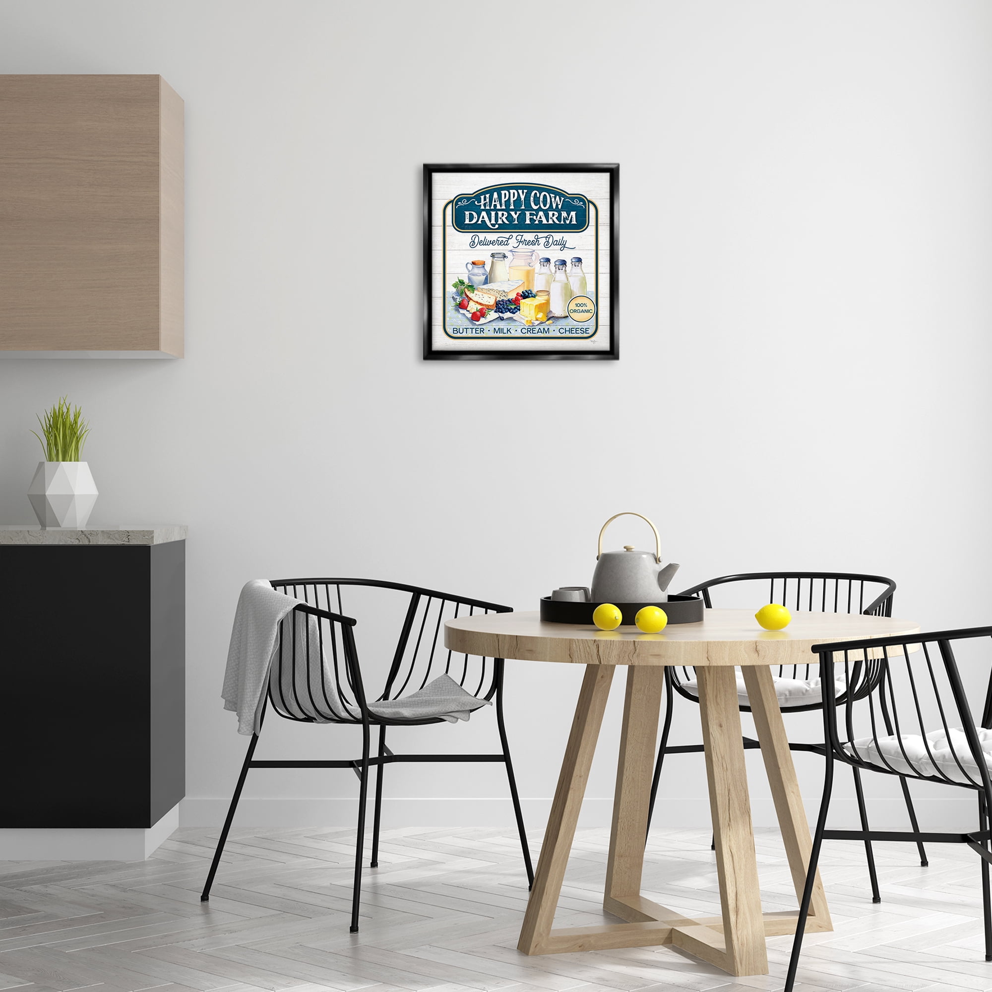 Stupell Industries Happy Cow Farm Food & Beverage Painting Black Floater Framed Canvas Art Print Wall Art, 18 x 18
