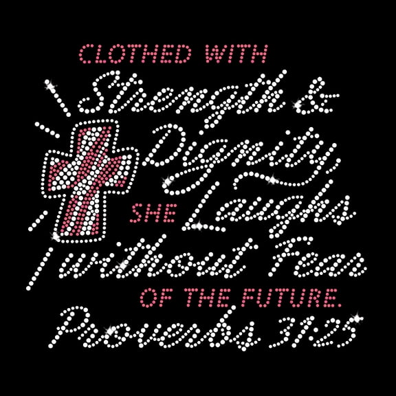 Clothed With Strength Iron-on Clear Rhinestone Transfer by JCS Rhinestones