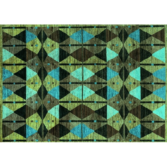 Ahgly Company Indoor Rectangle Oriental Turquoise Blue Modern Area Rugs, 5' x 7'