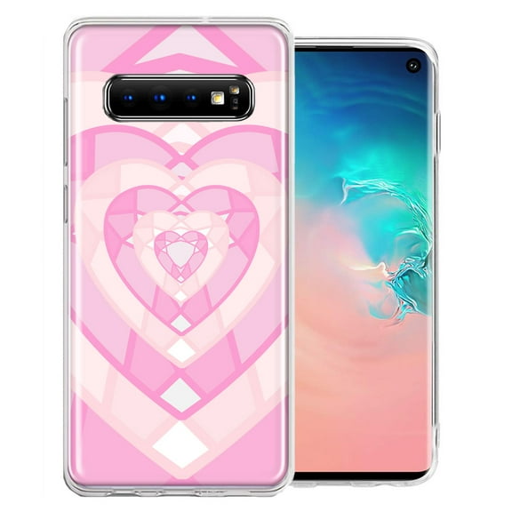 MUNDAZE For Samsung Galaxy S10 Plus Pink Gem Hearts Design Double Layer Phone Case Cover