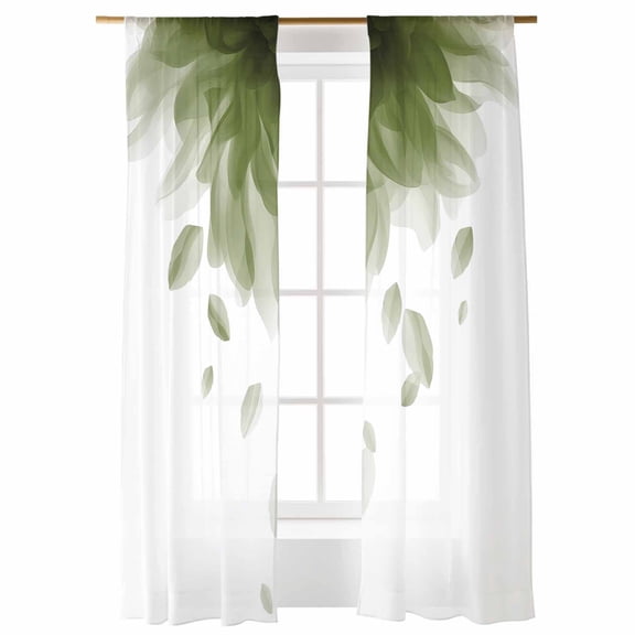 Sheer Curtains 108 inches Long, GreenTranslucent Floral Gradient Art Watercolor Decor Light Filtering Sheer Window Curtains Rod Pocket Voile Drapes for Bedroom Living Room, 52"W x 108"L 2 Panels