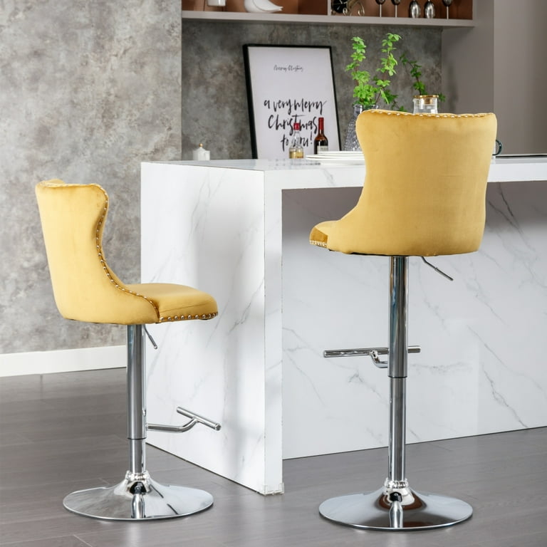 Counter Height Bar Stools Set of 2 Swivel Velvet Barstools Adjusatble Seat Height from 25 33 Inch Modern Upholstered Bar Stools with High Back and