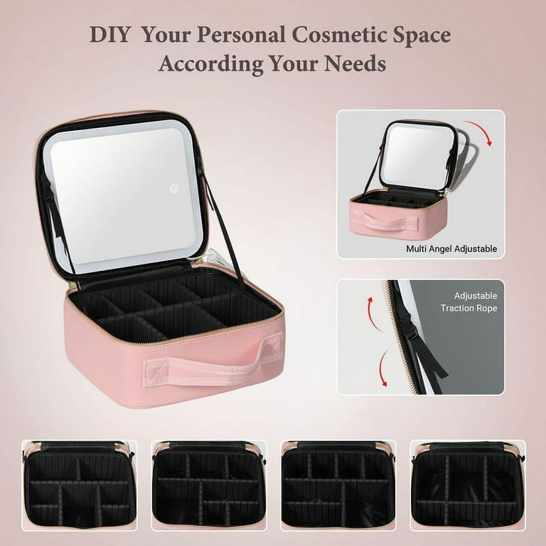 3-in-1 LED Vanity Makeup Bag with Mirror Adjustable Dividers for