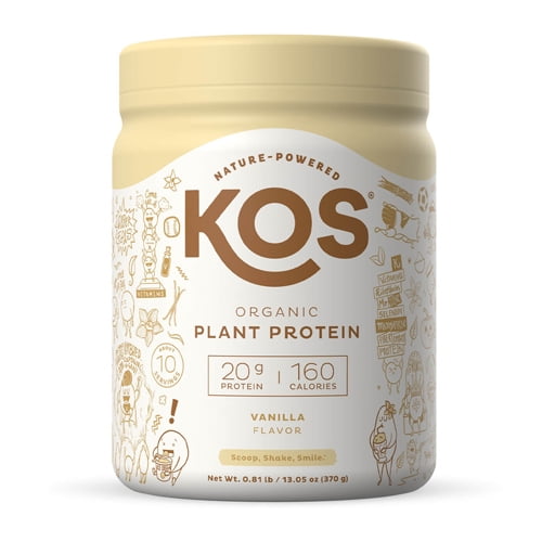 KOS Nature Powered Organic Plant Protein Powder, Vanilla Flavor, 13.05