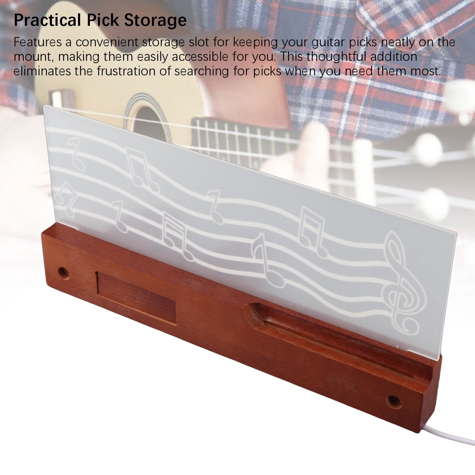 Riousery Light Up Guitar Stand Wall Mount Solid Wood Hanger with Pick Holder for Acoustic Electric Bass Ukulele Violin, Wooden Display (12.6 inches / 32 cm)
