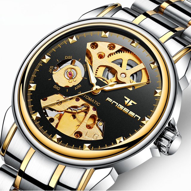 Reloj mecánico automático en nombre del reloj de hombre hueco de doble cara reloj mecánico impermeable