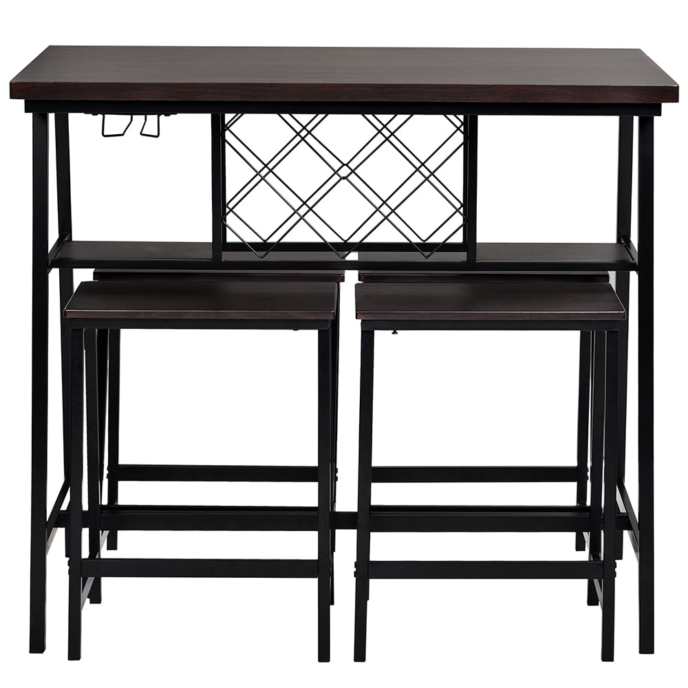 Kepooman 5 Piece Counter-Height Table Set with Wine Rack and Glass Holder, Dark Brown Kepooman 5 Piece Counter-Height Table Set with Wine Rack and Glass Holder, Dark Brown