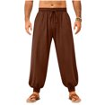 thumbnail image 4 of Tdoqot Mens Harem Pants with Pockets- Baggy Cotton Linen Elastic Waist Drawstring Casual Beach Pants Coffee Size 3XL, 4 of 9